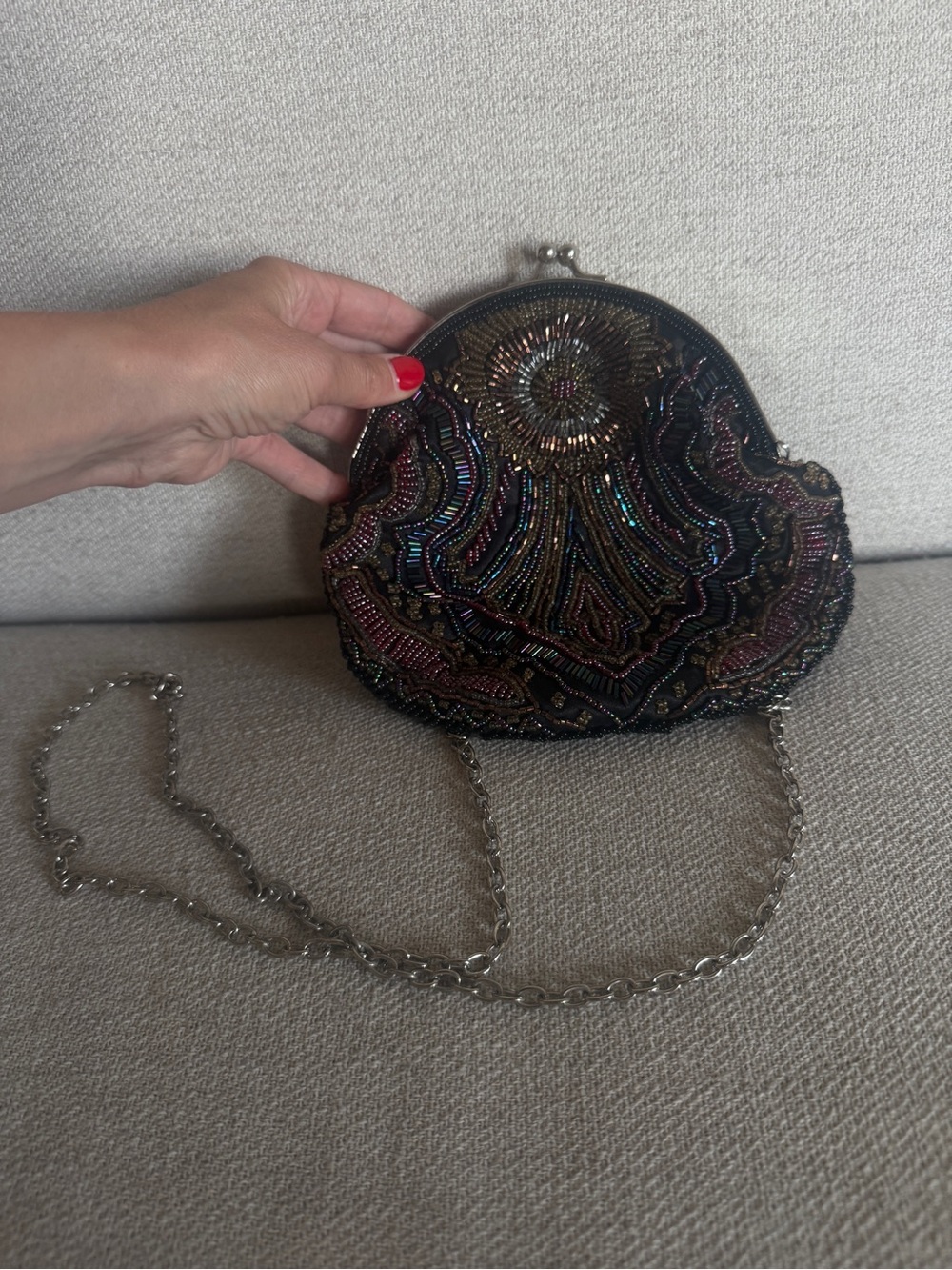 Embellished Black Beaded Evening Crossbody Bag